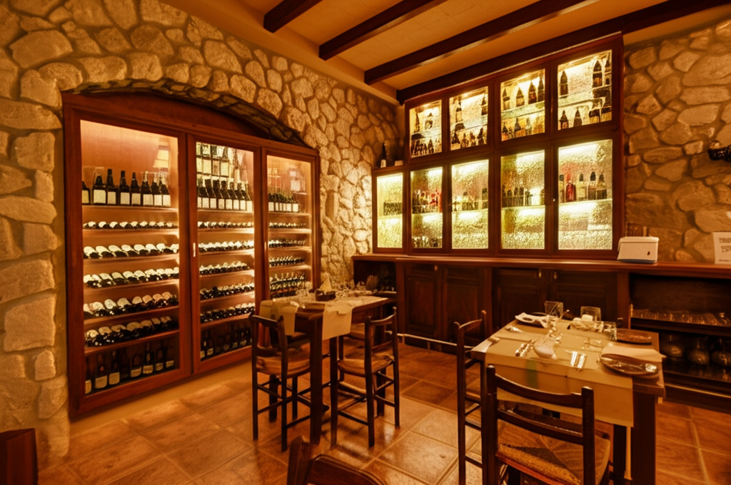 Interior con paredes de piedra